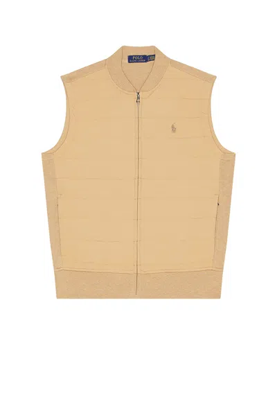 Polo Ralph Lauren Double Knit Hybrid Quilted Vest In Camel Melange
