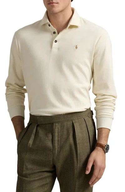 Polo Ralph Lauren Double Knit Jersey Long Sleeve Polo In Parchment Cream