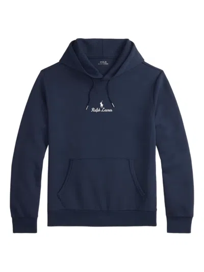 Polo Ralph Lauren Double-knit Logo Hoodie In Blue