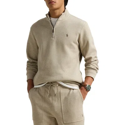 Polo Ralph Lauren Double-knit Mesh 1/4-zip Pullover In Tuscan Beige Heather