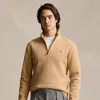 Polo Ralph Lauren Mesh-knit Cotton Quarter-zip Sweater In Tan