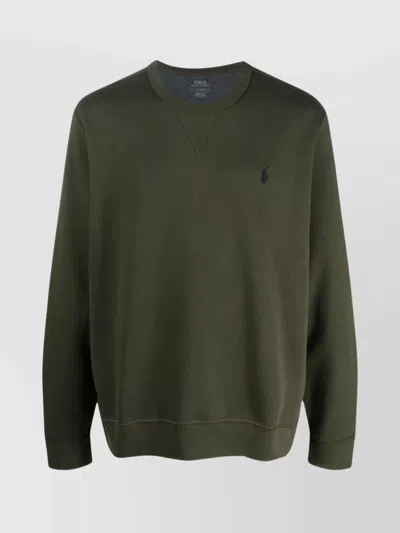 Polo Ralph Lauren Double-knit Mottled Crew Neck Sweatshirt With Ribbed V-shaped Insert In Green