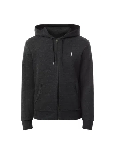 Polo Ralph Lauren Double Knit Zip Through Hoodie In Black