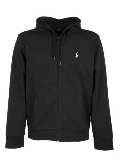 Polo Ralph Lauren Logo Embroidered Drawstring Hoodie In Black