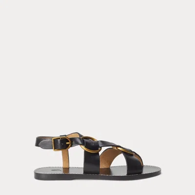 Polo Ralph Lauren Double O-ring Leather Sandal In Black