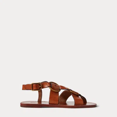 Polo Ralph Lauren Double O-ring Leather Sandal In Brown