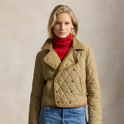 Polo Ralph Lauren Double-breasted Quilted Jacket In Desert Khaki