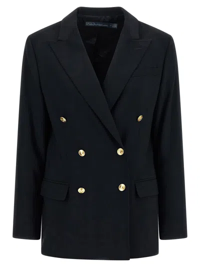 Polo Ralph Lauren Double-breasted Wool Crêpe Blazer In Black