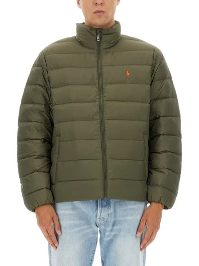 Polo Ralph Lauren Puffer Jacket With High Collar And Pockets In Green