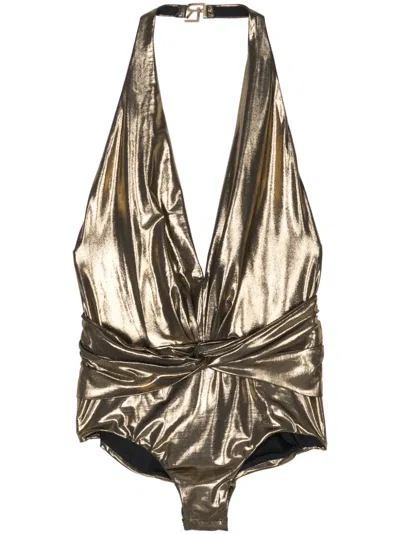 Polo Ralph Lauren Draped Halterneck Body In Gold