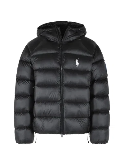 Polo Ralph Lauren Nylon Bomber Jacket Hood And Drawstring Hem In Black