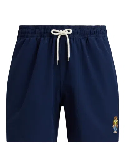 Polo Ralph Lauren Drawstring Embroidered Swim Shorts In Blue