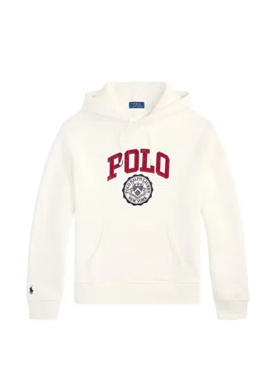 Polo Ralph Lauren Drawstring Hood Pullover Hoodie With Flocked Logo And Embroidered Pony In Neutral