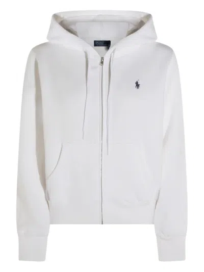 Polo Ralph Lauren Drawstring Hood Sweatshirt With Ribbed Cuffs - Size S In Bianco