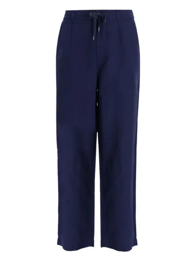 Polo Ralph Lauren Drawstring Linen Trousers In Blue