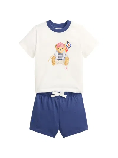 Polo Ralph Lauren Babies' Drawstring Polo-bear Shorts Set In Blue