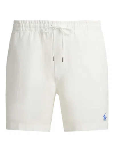 Polo Ralph Lauren Mens Drawstring Two-slip-pockets Linen Shorts Deckwash White