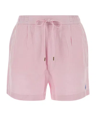 Polo Ralph Lauren Linen Bermuda Shorts Side And Back Pockets In Pink