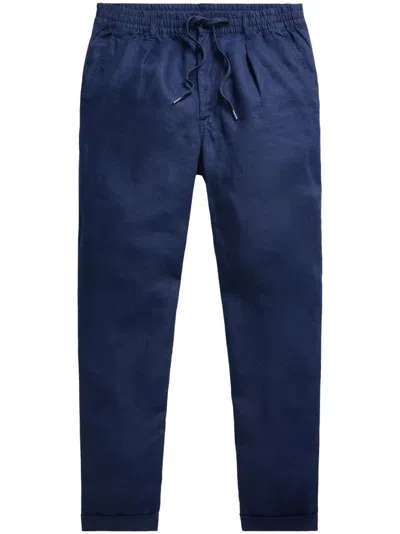 Polo Ralph Lauren Drawstring-waist Linen Trousers In Blue