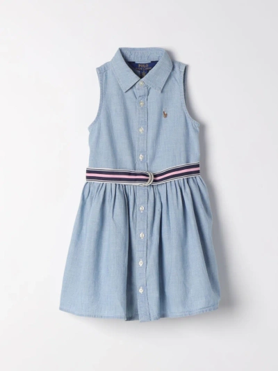 Polo Ralph Lauren Girls Blue Kids Adalene Brand-embroidered Sleeveless Denim Dress 4-12 Years