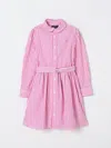Polo Ralph Lauren Girls Pink Striped Shirt Dress In Pink