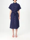 Polo Ralph Lauren Logo Embroidered Oxford Midi Shirt Dress  In Navy