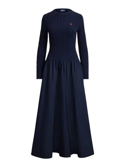Polo Ralph Lauren Dress With Braided Bodice In Blue