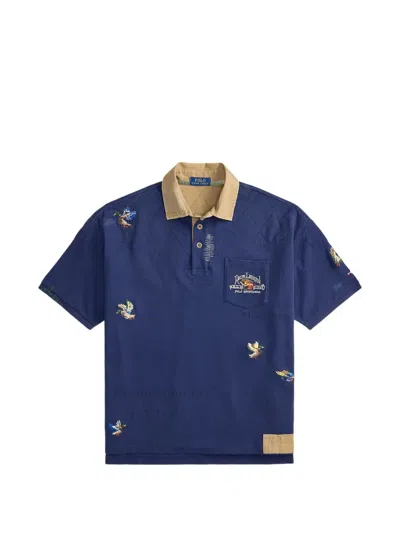 Polo Ralph Lauren Duck-embroidered Quilted-yoke Polo Shirt In Blau