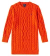 Polo Ralph Lauren Aran-knit Cotton Sweater Dress In Dusk Orange W/ Cruise Royal Pp