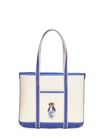 Polo Ralph Lauren Ecru Polo Bear Small Shopper Tote In Blue