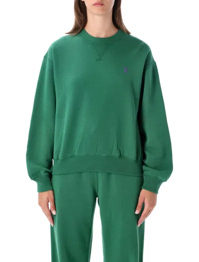 Polo Ralph Lauren Effortlessly Timeless Cotton Fleece Sweatshirt With Ribbed Crewneck And V-insert In Green