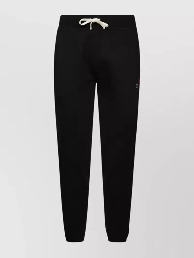 Polo Ralph Lauren Elastic Waistband Fleece Sweatpants With Ribbed Cuffs In Black