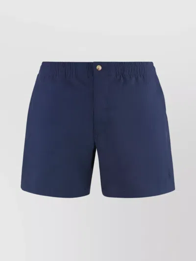 Polo Ralph Lauren Elastic Waistband Swim Shorts With Flap Pocket In Blue