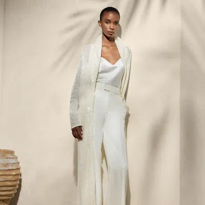 Polo Ralph Lauren Embellished Cashmere Mesh Long Cardigan In Ecru