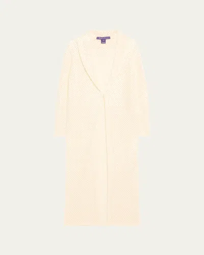 Polo Ralph Lauren Embellished Cashmere Mesh Long Cardigan In Natural