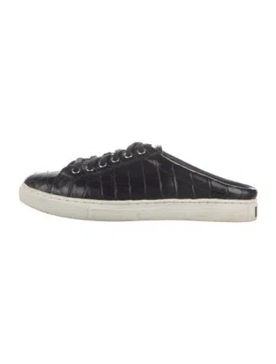 Pre-owned Polo Ralph Lauren Embossed Leather Animal Print Sneakers In Blue