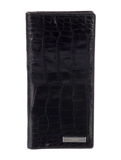 Pre-owned Polo Ralph Lauren Embossed Leather Bifold Wallet In Black
