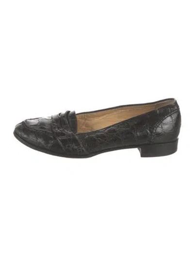 Pre-owned Polo Ralph Lauren Embossed Leather Loafers In Black