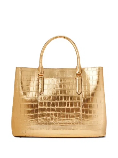 Polo Ralph Lauren Embossed-leather Top-handle Satchel Bag In Gold