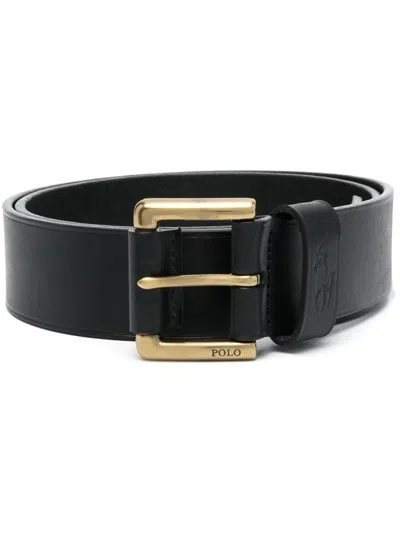 Polo Ralph Lauren Mens Black Logo-embellished Leather Belt