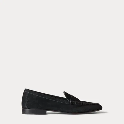 Polo Ralph Lauren Embossed-pony Suede Penny Loafer In Black