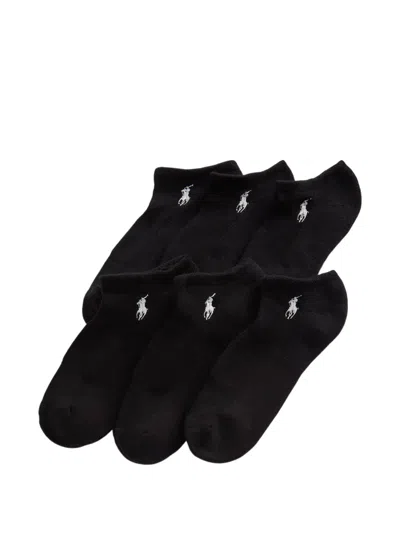 Polo Ralph Lauren Embroidered Ankle Socks (set Of Six) In Black