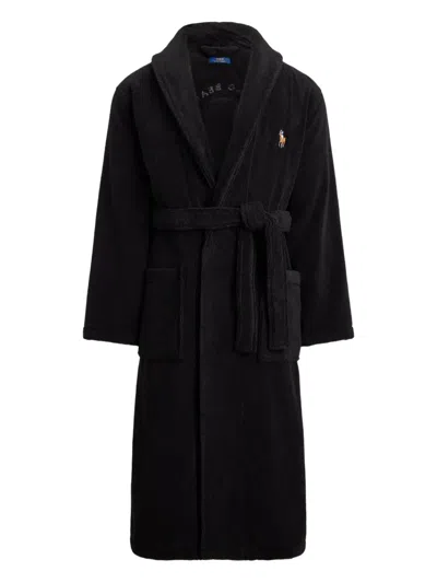 Polo Ralph Lauren Embroidered-bear Towelling Robe In Black