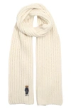Polo Ralph Lauren Embroidered Bear Wool Blend Scarf In Neutral