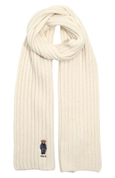 Polo Ralph Lauren Embroidered Bear Wool Blend Scarf In Neutral