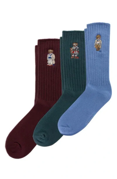 Polo Ralph Lauren Men's 3-pack Embroidered Bears Socks Gift Box In Green