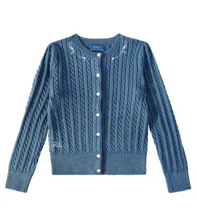 Polo Ralph Lauren Kids' Embroidered Cable-knit Cotton Cardigan In Blue