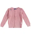 Polo Ralph Lauren Embroidered Cable-knit Cotton Cardigan In Pink