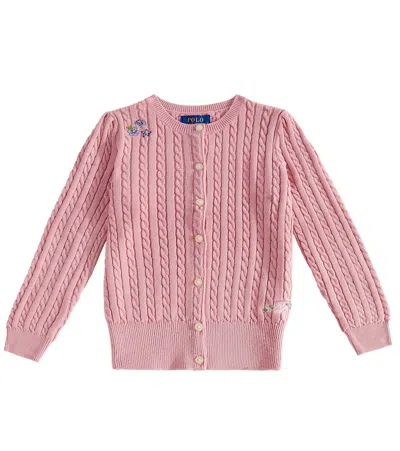 Polo Ralph Lauren Kids' Embroidered Cable-knit Cotton Cardigan In Pink