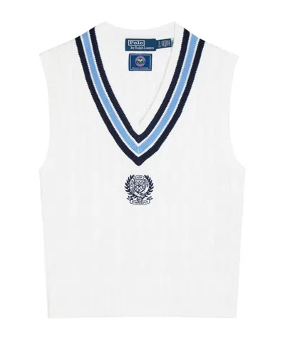 Polo Ralph Lauren Embroidered Cable-knit Cotton Vest In White